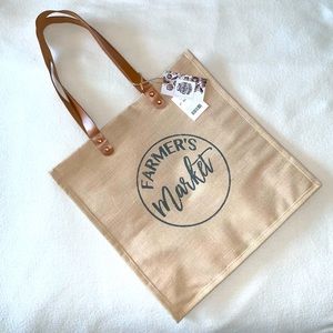 NEW! Market Tote, Tan Canvas w/ Hunter Lettering, Tan Faux Leather Straps, NWT!